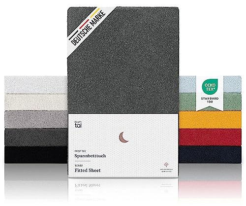 Blumtal® Frottee Spannbettlaken 90x190x30cm - Oeko-TEX zertifiziertes Spannbetttuch 90x190x30cm - Frottee-Spannbettlaken bis 30cm Matratzenhöhe - Anthrazit