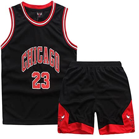 ISOVNUS Geek UP Kleine Jungen 2er-Set Basketball Trainings Ärmellos Trikot und Hose, Little Boys Basketball Training Jersey (9-10 Jahre, XL, Schwarz)