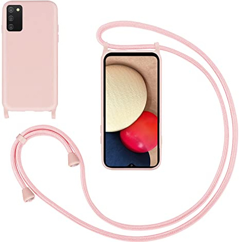 GoodcAcy Handykette Handyhülle für Samsung Galaxy A02S,Smartphone Necklace Hülle mit Band Schutzhülle mit Kette zum umhängen Halskette Flüssig Silikon Case für Samsung Galaxy A02S,Pink