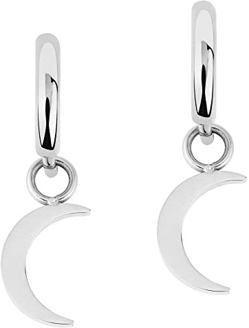 ARTIQO Creolen aus Edelstahl Ohrringe (Gold, Silber) Creolen mit Anhänger (1,5cm Durchmesser) Statement Ohrringe mit Mond Anhänger - wasserfest und hautfreundlich - Modell Lua (Mond-Silber)