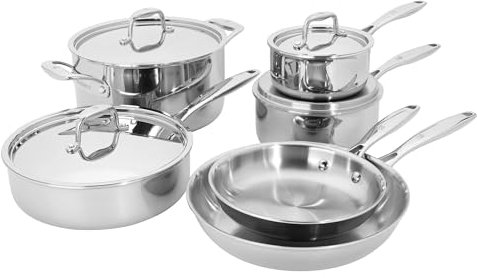 HENCKELS Clad Impulse 10-pc 3-Ply Stainless Steel Pots and Pans Set, Including Fry Pan, Saucepan, Saute Pan, Dutch Oven, Stay-Cool Handles, Induction Stove Compatible
