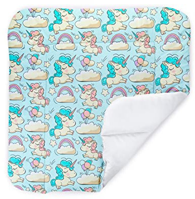 Balbina® Wickelunterlage aus Baumwolle weiche Wickeltischauflage für Wickelkommoden waschbar 70x70 I Einhorn Mint