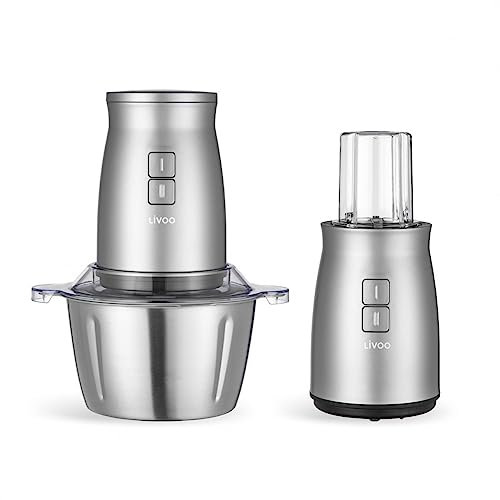 Livoo, Hachoir Multifonction 2 en 1 DOP237, Puissance 500 W, 2 Vitesses, composé d'un Bol en Acier Inoxydable de 2 L et d'un mini-hachoir à herbes et noix