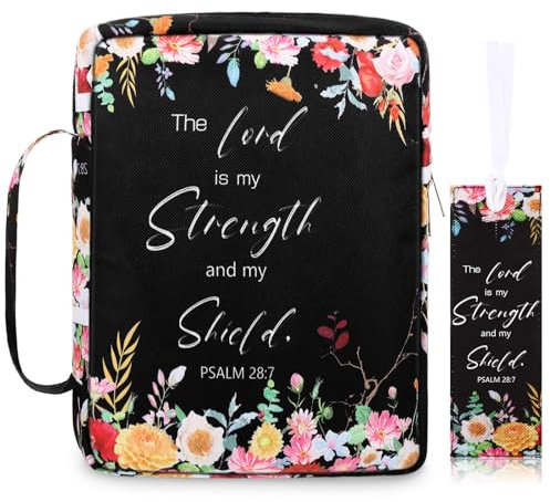Bibelhülle mit floralem Bibeletui mit Griff und Reißverschluss auf der Rückseite, Frauen, florale Bibeltasche mit Lesezeichen, Outdoor, tägliche Pendler (weniger Blume)