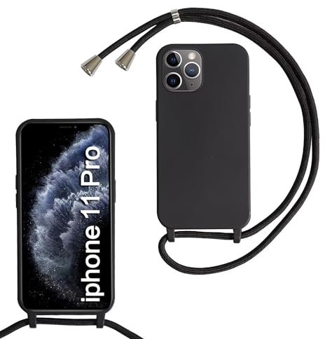 MBSLFY Silikon Handykette für iPhone 11 Pro Hülle mit Band,Silikon Necklace Handyhülle mit Abnehmbar Kordel zum Umhängen Stossfest Bumper Handy Schutzhülle für iPhone 11 Pro, Schwarz