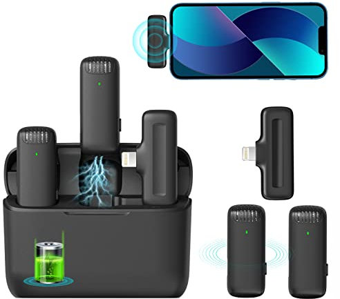 ULANZI Lavalier Mikrofon Wireless iPhone, J12 Ansteckmikrofon Kabellos für IOS, Plug & Play, Rauschunterdrückung, Kein Bluetooth oder APP, Mikrofon Handy für TikTok YouTube Videos Vlog, Schwarz