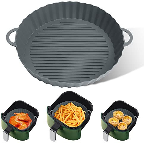 Vicloon Air Fryer Silicone Pot, 8.27 inch Air Fryer Liners, Supersoft Round Air Fryer Replacement Basket, Reusable Heat Resistant Non-Stick Basket, Air Fryer Accessory for Home Kitchen(Grey