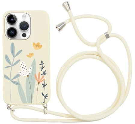 Yoedge Halskette kompatibel mit Apple iPhone 14 Pro 6,1 Zoll, Handyhülle mit Cordino Laccio, Kordel, ultradünn, weich, TPU, Bumper Schutzhülle, TPU, 360 Grad stoßfest, Blume