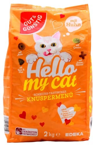 Gut & Günstig Hello My cat Knuspermenü mit Huhn, 4er Pack (4 x 2 kg)