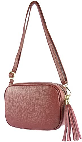 modamoda de - T240 - kleine Umhängetasche aus ital. Echtleder, Farbe:Purpurrot