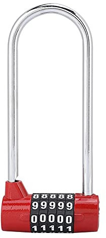 Vorhängeschloss mit 5-stelliger Zahlenkombination, Vorhängeschloss mit langem Bügel und Code für Schule, Spind für Mitarbeiter im Fitnessstudio, Zaun(Rot)