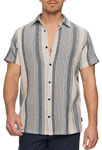 Indicode Herren INCosby Kurzarmhemd aus 100% Baumwolle mit Kentkragen | Gestreiftes Baumwollhemd mit Button-Down-Kragen, Herrenhemd, Casualhemd, Freizeithemd, Sommerhemd, Kurzarmhemd für Männer.