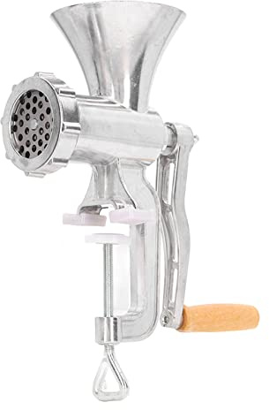 Manuelle Fleischmühle Aluminiumlegierung Fleischwolf mit Lochscheiben und Gebäckvorsatz Wurstfüller Handkurbelwolf Mühle mit Tischklemme Fleischmaschine Gewürzmühle Haushalts Küchenmixer mit Holzgriff