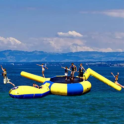 Trampoline d'eau Gonflable, Trampoline d'eau avec Toboggan, Trampoline De Rebond Gonflable d'eau, Plate-Forme avec Pompe À Air, Parc De Jeux d'eau De Lit Rebondissant,4M