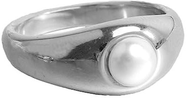 PAURO Damen Edelstahl Minimalistischer Hochglanzpolierter Perlenring Silber Größe 60 (19.1)