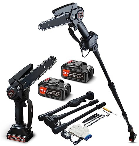 【2 En 1】 Scie D'éLagage Sans Fil Et TronçOnneuse 24 V, Course Maximale 1,85 M, Mini TronçOnneuse Sur Batterie TéLescopique Sans Fil Pour Couper Les Branches D'éLagage Du Bois Outillage De Jardin Motor