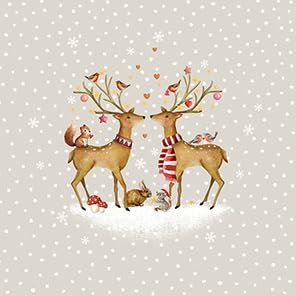 20 Servietten Weihnachten Verliebte Hirsche im Winter als Tischdeko. Papierservietten mit Motiv. Auch für Decoupage und Serviettentechnik 33x33cm