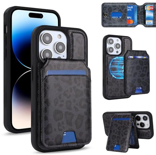 Zouzt for iPhone 14 Pro Detachable 2 in 1 Wallet Case with Card Holder for Magsafe, Magnetic PU Leather Flip Credit Slot Protective Phone Cover Women Men for iPhone 14 Pro 6.1 Inch - Black Leopard