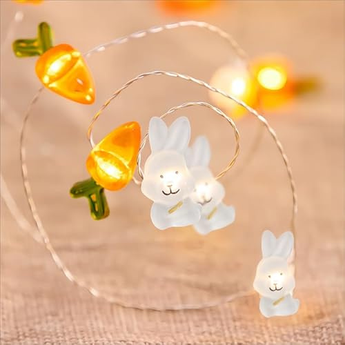 Kimuwote LED Bunny Karotte Lichterkette, 2M Osterdekoration String für Drinnen und Draußen - Bunny Shaped Batteriebetrieben
