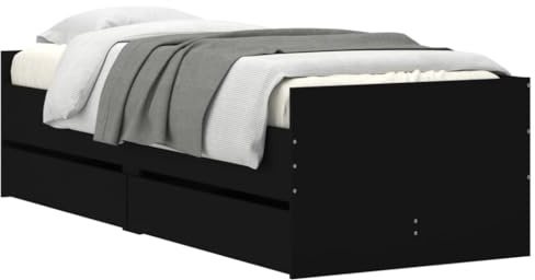 vidaXL Bettgestell, Bettrahmen mit Lattenrost, Bett Gästebett mit Schubladen, Einzelbett Schlafzimmerbett Schlafzimmermöbel, Schwarz 100x200cm