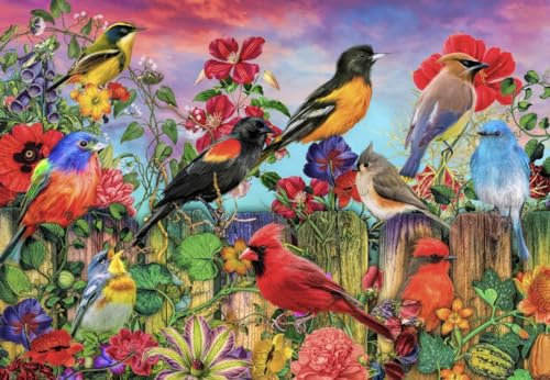 Bluebird Puzzle - Garten der Vögel und Blumen, Puzzle 1000 Teile - Garten mit bunten Blumen und Vögeln - Erwachsenenpuzzle