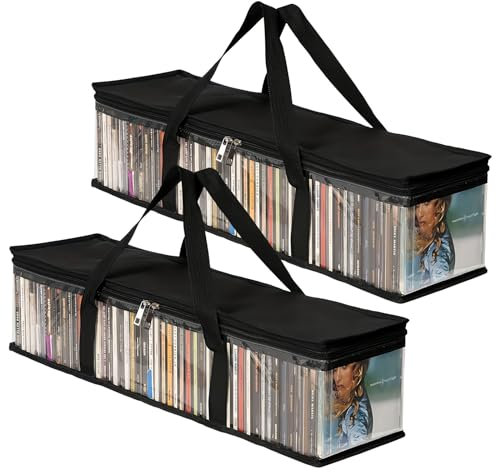 Anseom Portable DVD Storage Bag Transparent Media Case Organizer Bag with Handles Home Collection Holder with Zipper for CDs/VHS Box/Blu Ray Disc/Movie Cases/Video Games (Set of 2)