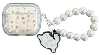 Premium Lovely Simple Flower Pattern Apple Headphone Ear Bud Case with Pendant for AirPods Pro 2nd Generation 2022 Cover for Women Girls Men Boy