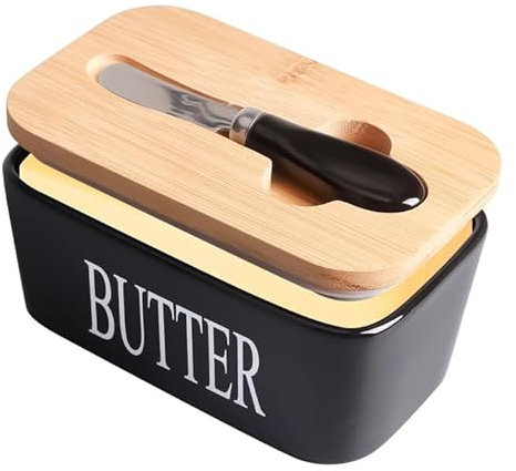 BigKing Mantequera de cerámica con tapa, mantequillera, recipiente de mantequilla con cuchillo de mantequilla, aspecto hermoso, para almacenar mantequilla, mantequilla Churn (600 ml)