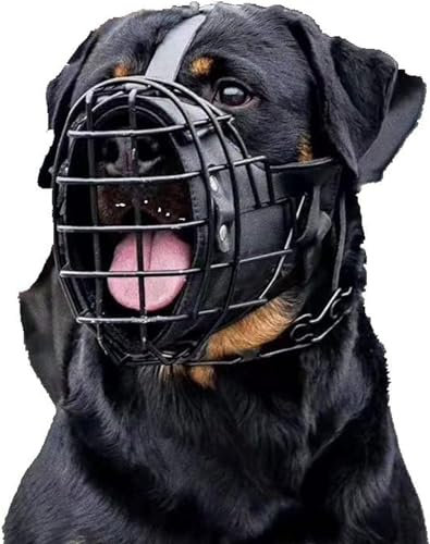 UHGFIMP Verstellbarer Maulkorb aus Metall und Leder, für Deutscher Schäferhund, Dobermann, Rottweiler und andere mittelgroße und große Hunde,M
