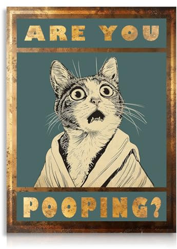 Dazzlewall Lustige Katze Wanddekoration Poster Niedliche Katze Vintage Sind Sie Pooping Zeichen Leinwand Wand Poster für Badezimmer Toilette 12x16 in Ungerahmt