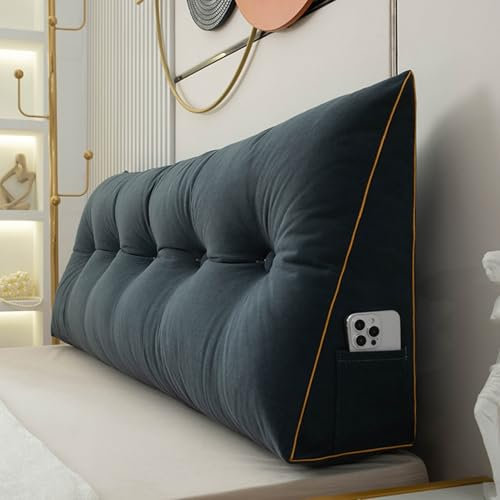 BaoTom Back Cushion for Bed Couch Reading Cushion, Wedge Cushion Headboard Bed, Cushion Bed Backrest, Book Cushion Lumbar Cushion Bed, Support Cushion for Reading Height of 50cm(Navy blue,120*50*20cm)
