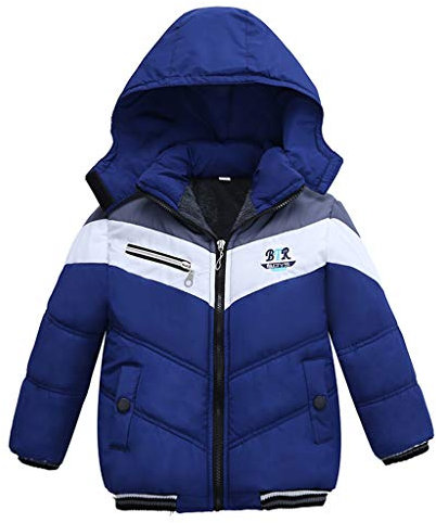 Generisch Manteau à fermeture éclair pour bébé - Avec capuche - Avec bande coupe-vent - Pour enfants et garçons - Pour l'hiver, bleu, 18-24 mois