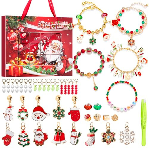 Weihnachts-Charm-Adventskalender, Countdown-Kalender, Schmuck-Set, DIY-Weihnachts-Charm-Armband, Adventskalender für Frauen und Mädchen
