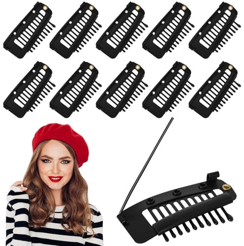 Cleminsta 10 pinzas para pelucas con imperdibles de seguridad, clips de extensión de cabello negros con 10 dientes Chunni Clips Dupatta Ajustes para niñas y mujeres pelucas pañuelo