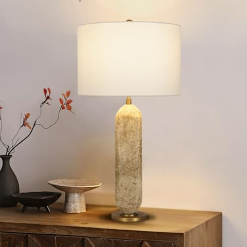 YKSJDFH Schreibtischlampen aus natürlichem Höhlenstein, kreative Wabi-Sabi-Nachttischlampe, japanische große Tischlampe mit Steinsockel, rustikale Nachttischlampe für Schlafzimmer, Wohnzimmer, Büro, w