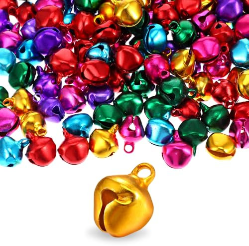 150 Stück Bunte Glöckchen klein, 12mm Glöckchen zum Basteln Metallglöckchen für Weihnachten, DIY Schmuck, Haustierzubehör und Christbaumschmuck, Kleine Schellen Glocken