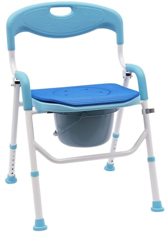 Toilettenstuhl für Senioren, Klappbarer Duschstuhl mit Abnehmbare Kommode, Höhenverstellbarer Pflege Stuhl mit Rückenlehne, Tragbarer Toilettenrollstuhl für Schwangere