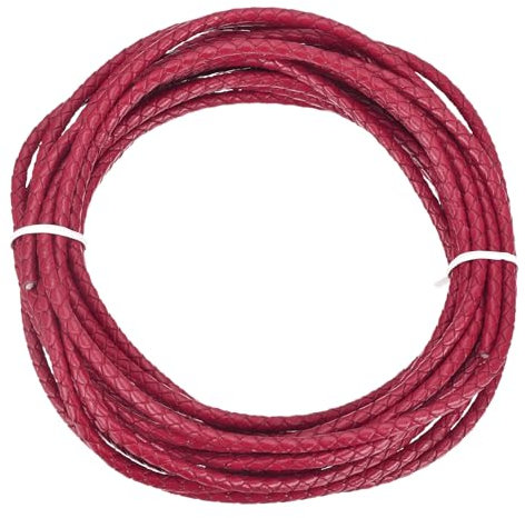Rebower Round Braided Leather Cord 4mm Bolo Leather Cord String Rope for Jewelry Making, Necklaces, Bracelets, Wraps, Crafts, 5m/16.4ft, Rose Red