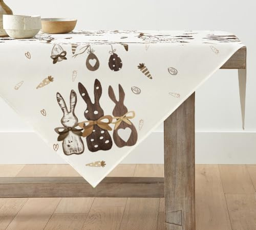 Artoid Mode Planken Hasen Ostereier Ostern Tischdecke, Tischwäsche Frühling Küche Tisch Dekoration Drinnen Urlaub Party Dekor 100x100 cm