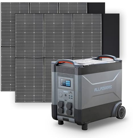 ALLPOWERS R4000 Station électrique portable avec 2 x panneaux solaire pliables de 600W, batterie LFP 3456Wh, sortie CA 4000W x4, charge rapide 1H, générateur solaire UPS pour voyage, camping,extérieur