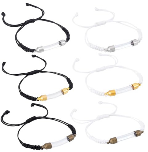 PH PandaHall 6Pcs Bracelet Pendentif Flacon en Verre Bracelet Réglable avec Récipient en Verre Ouvrable Tube en Verre Transparent Bracelet pour Hommes Femmes Fabrication de Bijoux, Noir/Blanc