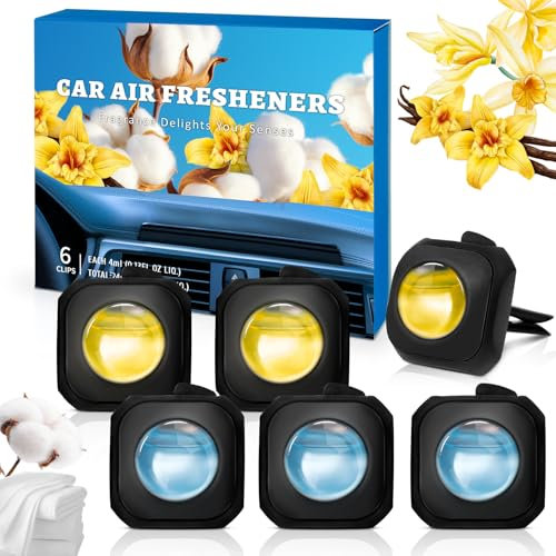 LA BELLEFÉE Auto Duft, Vanille Lufterfrischer Auto, Baumwolle Autoduft, Bekämpft Gerüche im Auto, Autoparfüm, 6 x 4 ml