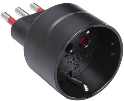 Adattatore da spina piccola 10A a presa schuko bivalente 10A/16A, nero, adattatore compatto, perfetto per ambienti ristretti