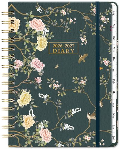 Schülerkalender 2026-2027, A5 Wochenansicht Halbjahresplaner, Floral Hardcover mit monatlichen Seitenregistern, Gummibandverschluss, Aug 2026 bis Jul 2027 für Student University Office