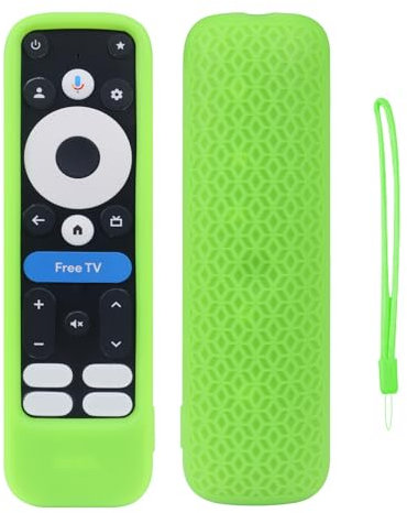 Weiche Silikonhülle Abdeckung für onn Google TV 4K Pro 2024 Fernbedienung Stoßfeste Schutzhülle rutschfeste Texturschale (Grün fluoreszierend)