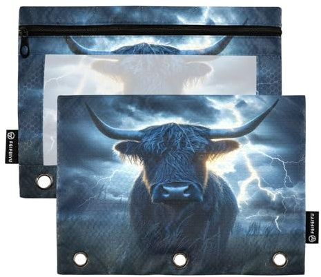 Mnsruu Astuccio per matite a 3 anelli, 2 pezzi, con cerniera e finestra trasparente, per articoli da ufficio, Multicolore, Taglia unica, Organizer per borse