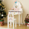 LEADZM Kinder-Schminktisch mit Hocker, hochwertiger Holz-Frisiertisch für Mädchen mit Schublade und 7 Make-up-Spielzeugen (Weiß)