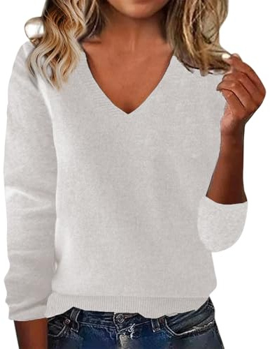 Cashmere Jumpers Ladies Women's Winter Knitted Sweaters Low Neck V Neck Warm Base Jumpers Long Sleeved Solid Color Sweater Christmas Ski Sweaters for Women UK Travel Essentials Pullover for Mom