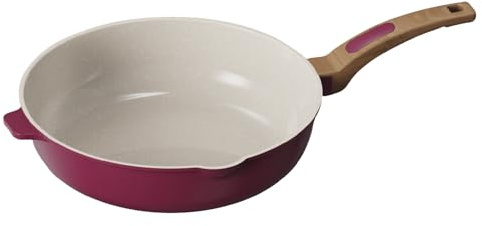 Cooksmart Signature tiefe Bratpfanne, 28 cm, Himbeerfarben, Aluminiumguss, Keramik, antihaftbeschichtet, für Induktions-, Gas-, Keramik- und Elektroherde geeignet, spülmaschinenfest, ergonomischer