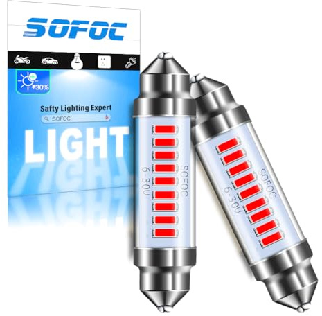SOFOC 41MM Festoon LED Bulb 578 Rojo 6V 12V 24V para Luz Techo Mapa Maletero Placa & Puerta 2Pcs